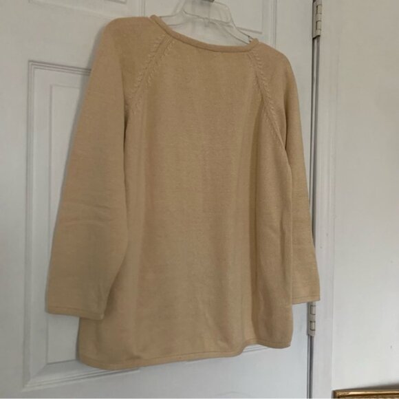 Vintage silk knit Sweater medium pullover notch v-neck cream ivory - Picture 7 of 7